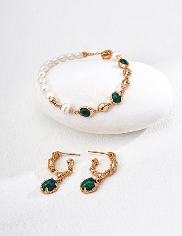 Venus's Tear Silver Fashion Natural Pearl & Malachite Bracelet