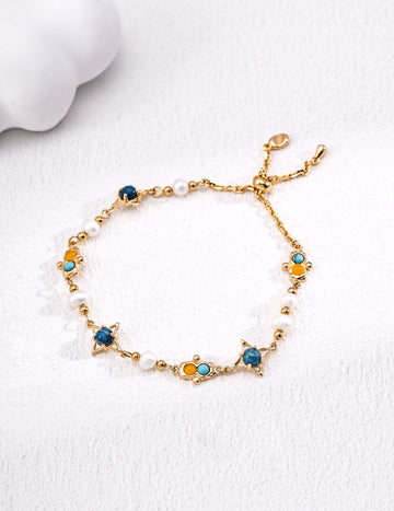 Essence Duo Vintage Natural Pearl, Turquoise & Chalcedony Bracelet