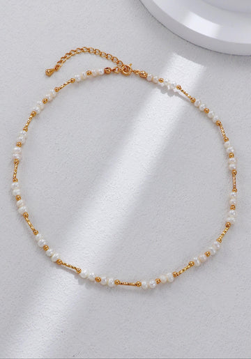 Essence Pearl Silver Vintage Gold Natural Pearl Necklace