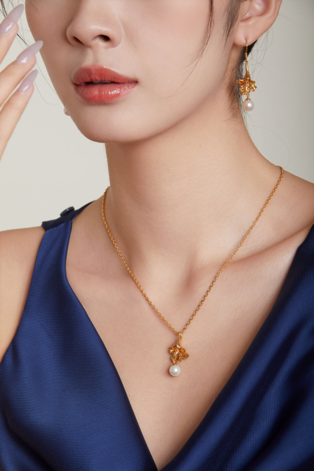 Ocean Wave Silver Natural Pearl Earring Vintage Gold