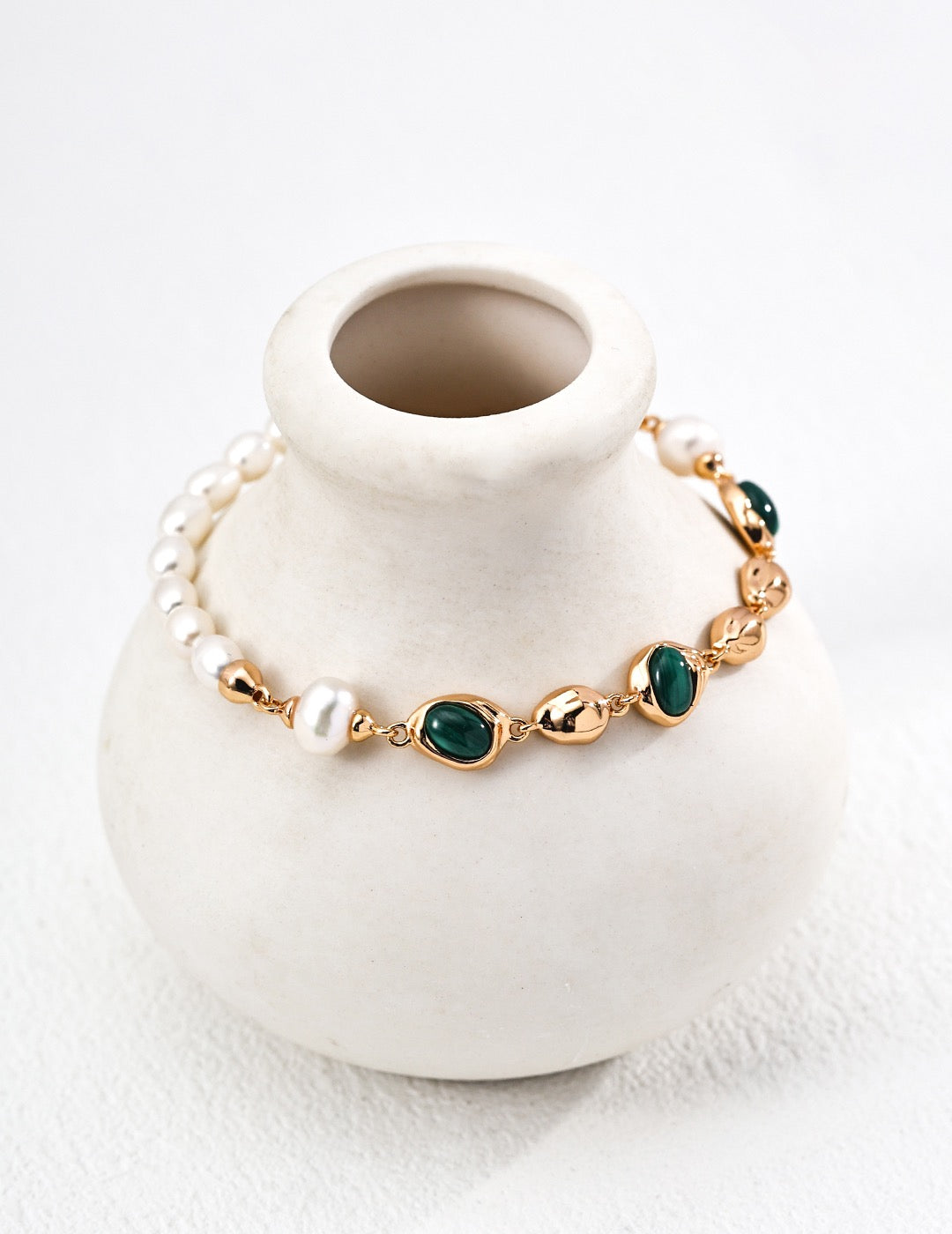Venus's Tear Silver Fashion Natural Pearl & Malachite Bracelet