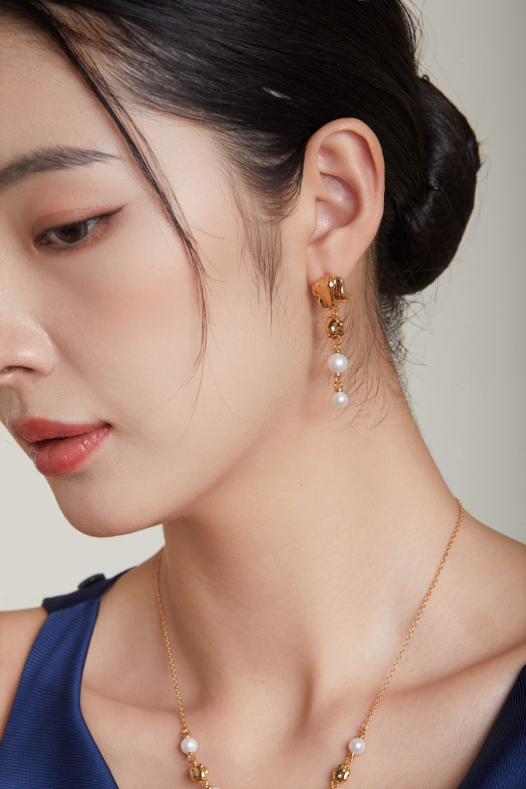 Molten Lava Silver Gold & Pearl Earring