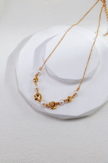 Molten Lava S925 Sterling Silver Molten Gold & Pearl Necklace