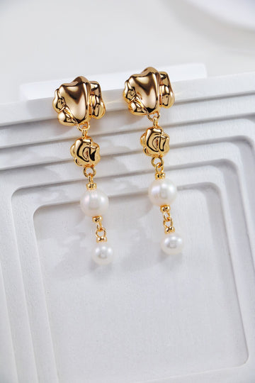Molten Lava Silver Gold & Pearl Earring