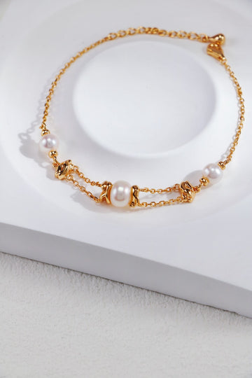 Molten Lava Sterling Silver Molten Gold & Pearl Bracelets