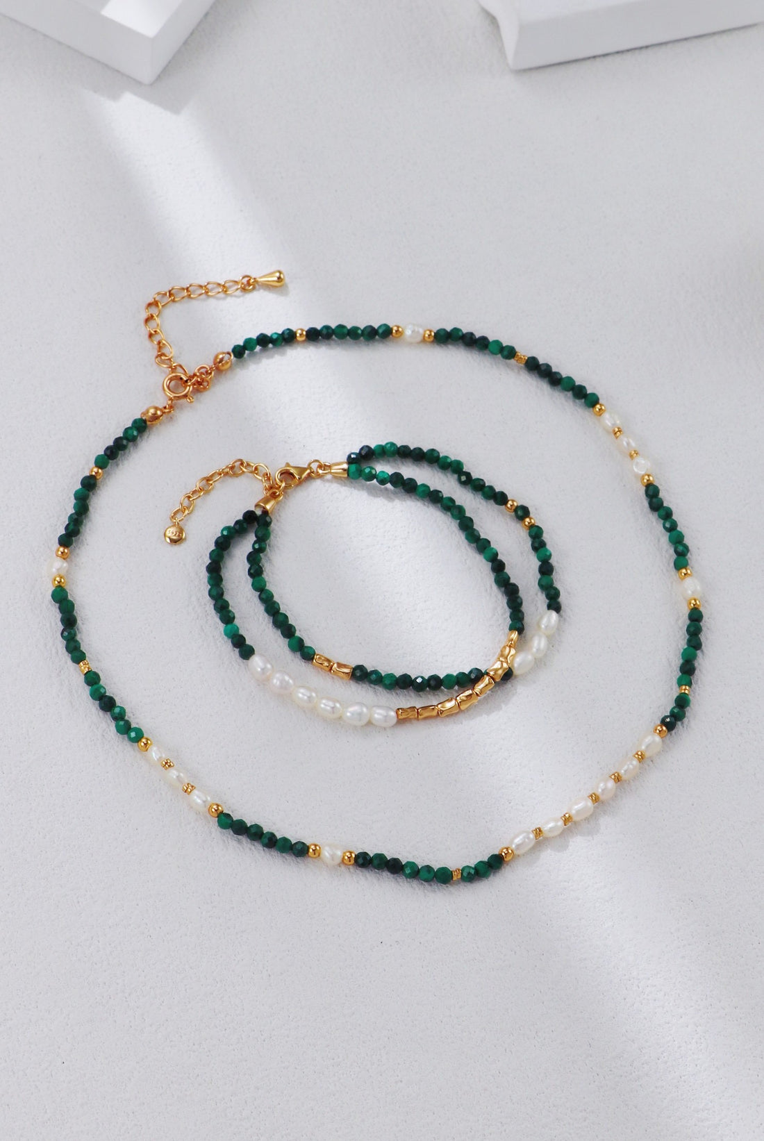 Celestial Harmony Silver Vintage Malachite & Natural Pearls Necklace