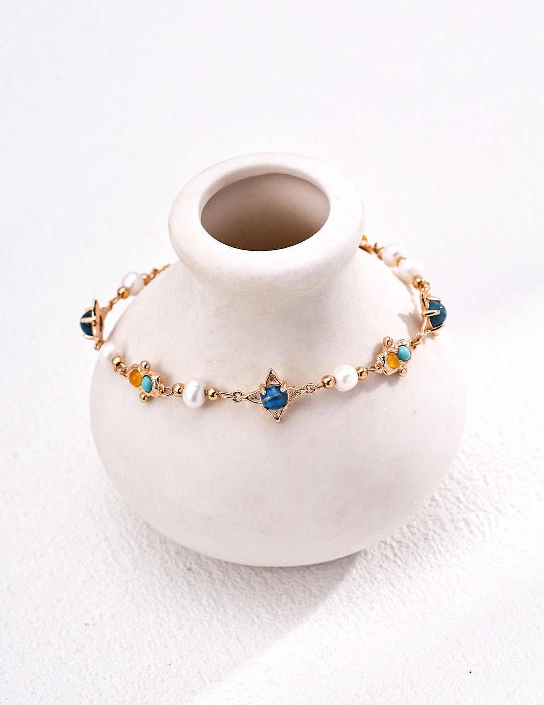 Essence Duo Vintage Natural Pearl, Turquoise & Chalcedony Bracelet