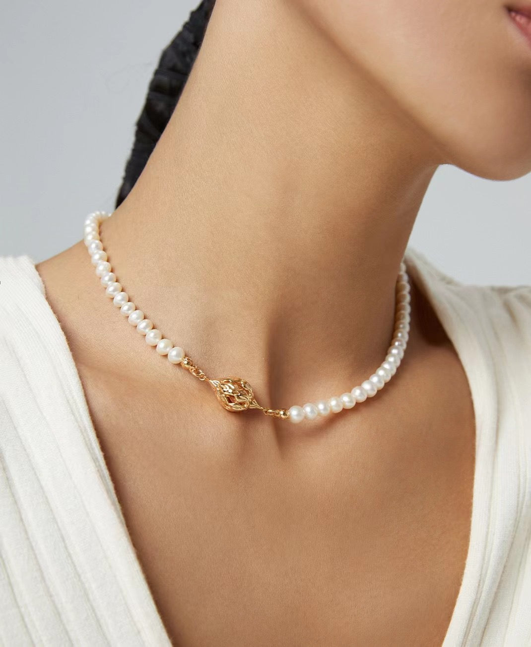 Floral Cluster Vintage Floral Cluster Silver Pearl Necklace