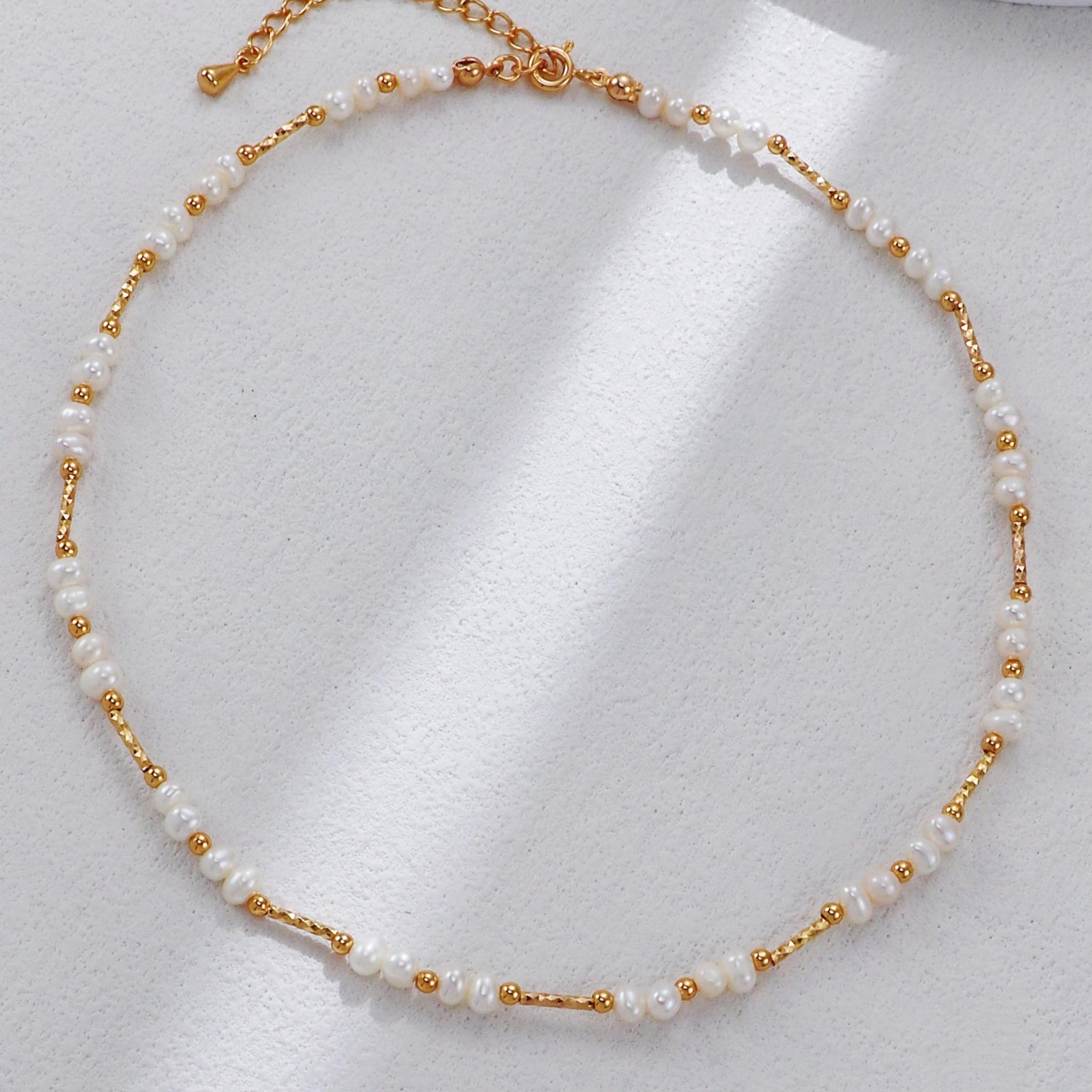 Essence Pearl Silver Vintage Gold Natural Pearl Necklace