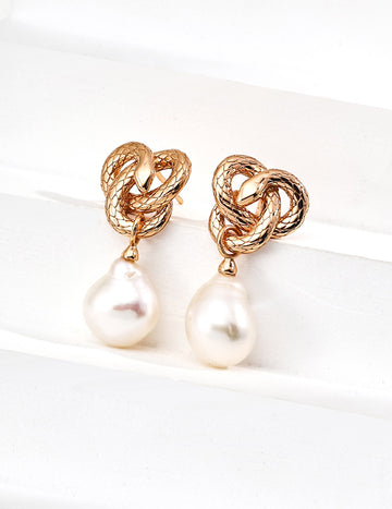 Serpent Totem Silver Natural Baroque Pearl Earring - Vintage Silver Earring