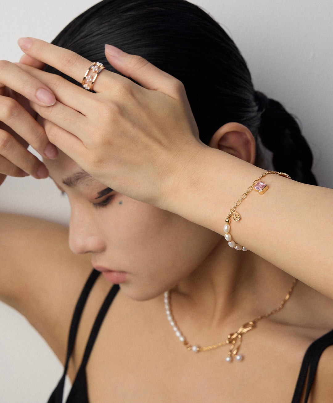Lustre de Lune Bracelets with Vintage Natural Pearl and Zircon